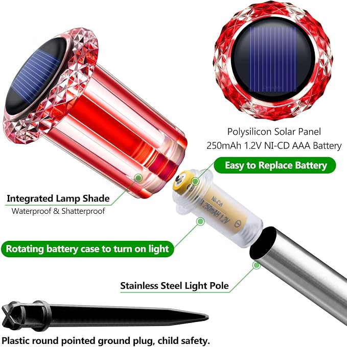 DenicMic Solar Lights Outdoor 10 Pack Waterproof Red White LED Stainless Steel - Image 2