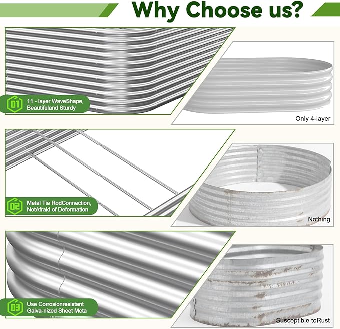 2 Pack Tall 8x3FT Corrugated Galvanized Steel Raised Garden Bed Outdoor - Image 3