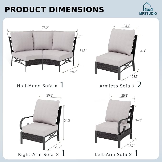 MFSTUDIO Patio Furniture Set, 6 Seats Half-Moon Curved Outdoor Sectional Sofa - Image 8