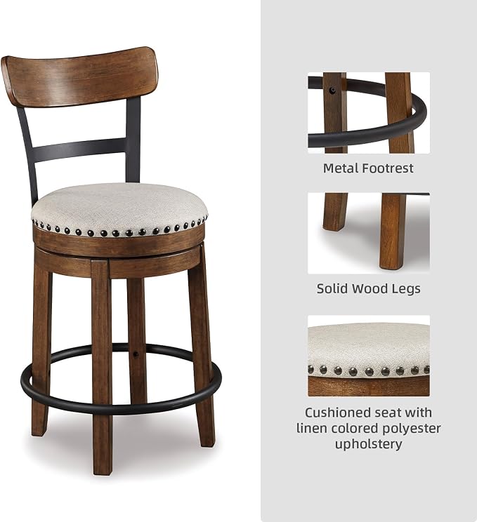 Signature Design by Ashley Valebeck Rustic Farmhouse Swivel Bar Stool – 24.5″ - Image 7