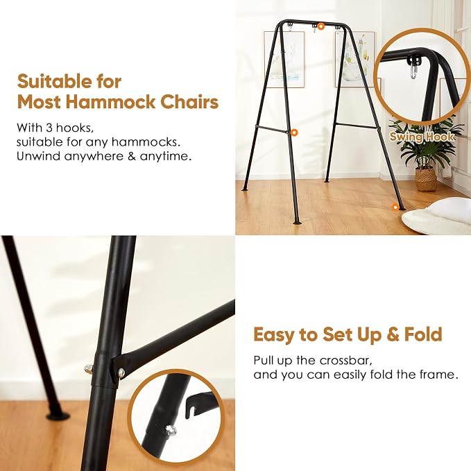 Hammock Chair Stand Only, Heavy Duty Foldable Hammock Stand, 300 lbs Capacity - Image 4