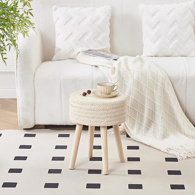 Cpintltr Round Ottoman Footstool Natural Seagrass Foot Stool Pouf Ottomans - Image 6