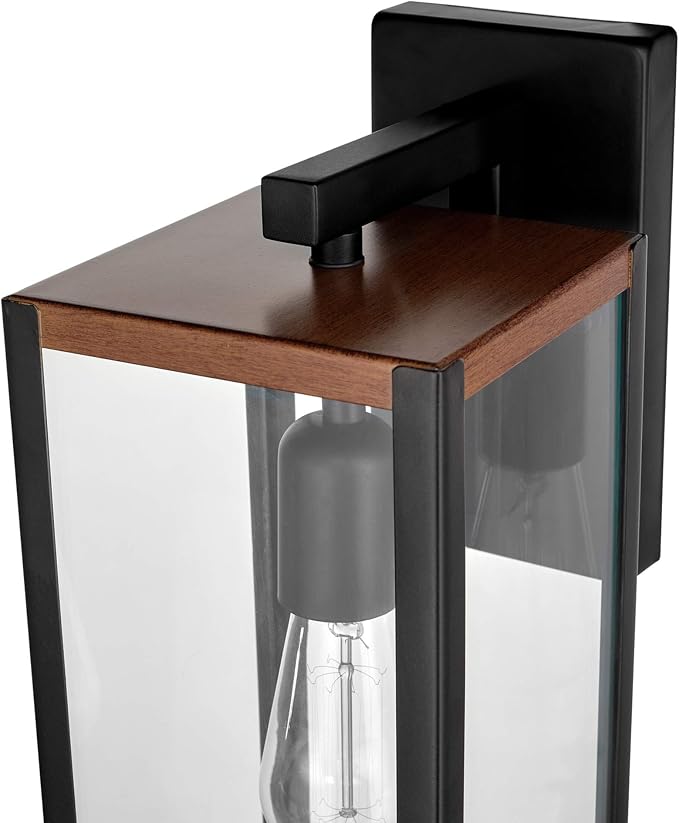 GLOBE Electric 44681 1-Light Outdoor Indoor Wall Sconce, Matte Black, Faux Wood - Image 5
