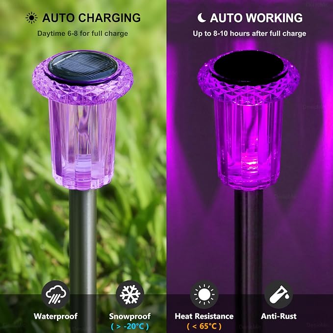 DenicMic Solar Lights Outdoor 10 Pack Waterproof Purple LED Stainless Steel - Image 3