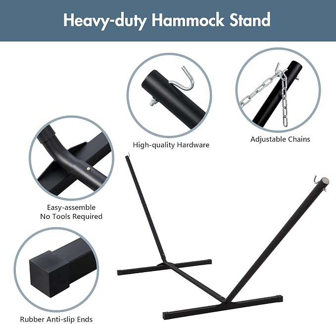 ANOW Double Hammock with 12 Feet Heavy Duty Steel Stand Combo, 2 Person Quilted - Image 5
