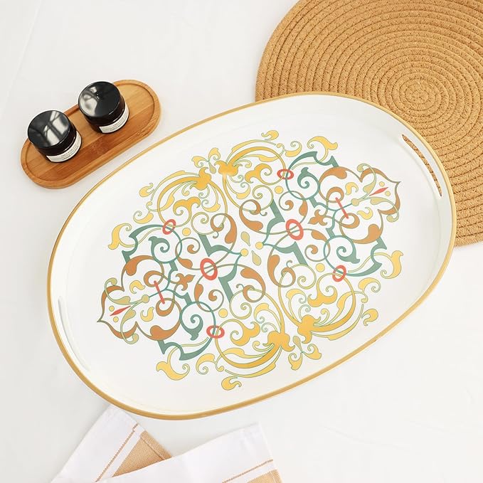 Oval Plastic Serving Tray with Handles, Elegant Decorative Tray by Omuriko