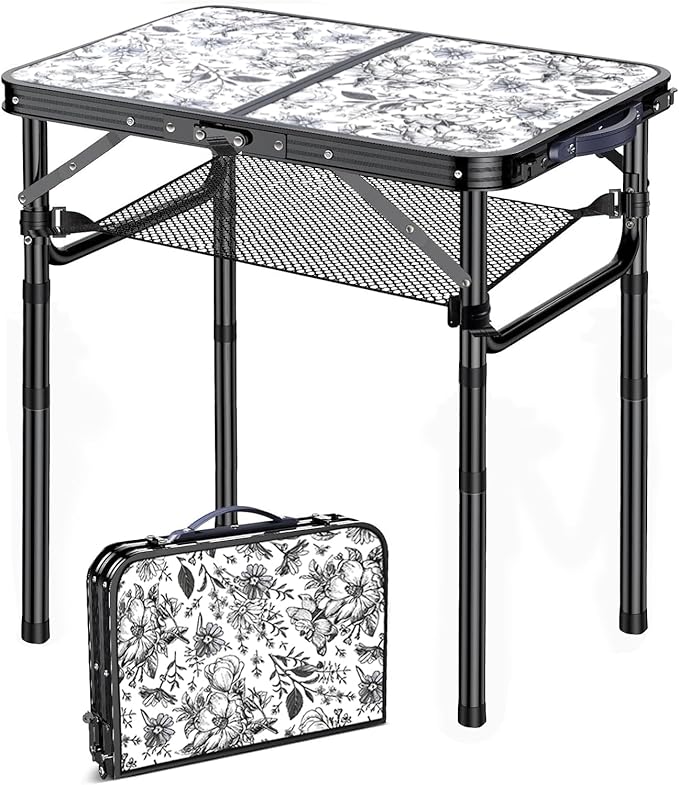 Outdoor Side Table, Portable 3 Adjustable Height Small Outdoor Folding Table by Yriuat