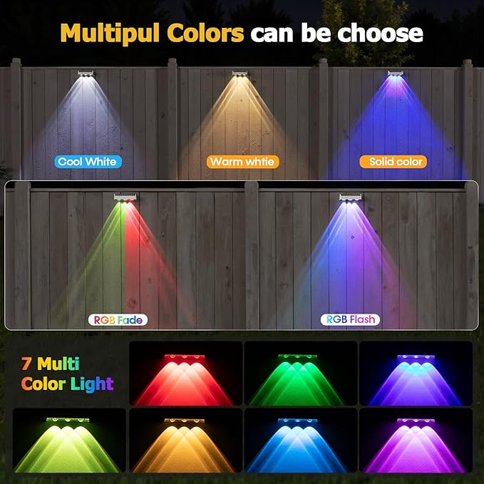 NIORSUN Solar Fence Lights, 16 Pack Solars Deck Light, RGB Color, Outdoor Bulb - Image 2