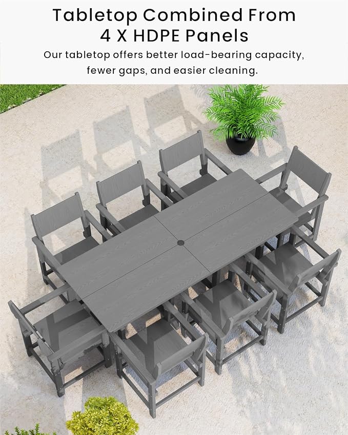 9-Piece Outdoor Dining Set, HDPE Weatherproof Patio Table and Chairs Set - Image 4