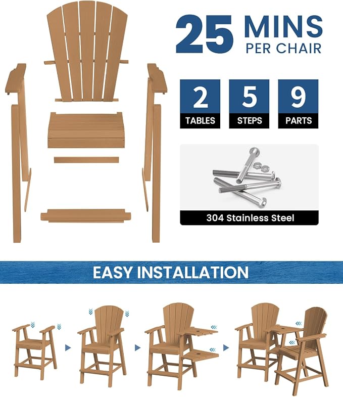 Ciokea Tall Adirondack Chairs Set of 2, HDPE Outdoor High Adirondack Chair - Image 2