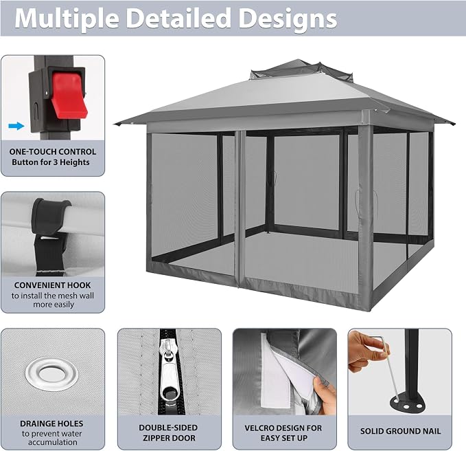 COBIZI 11x11 Pop Up Gazebo One-Push Canopy Tent, Carpas Para Patio, Outdoor - Image 8