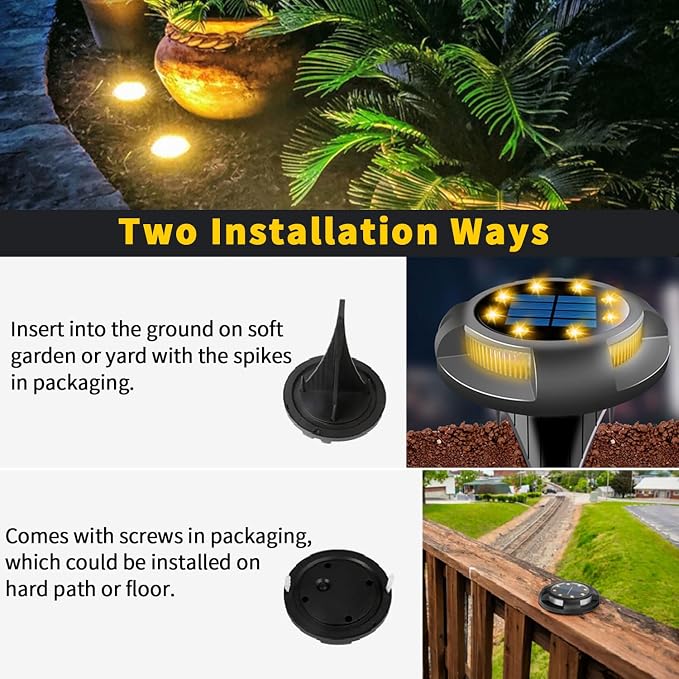 Solar Ground Lights Outdoor Waterproof, 8 Pack 12 LEDs Solar Garden Disk Lights - Image 6