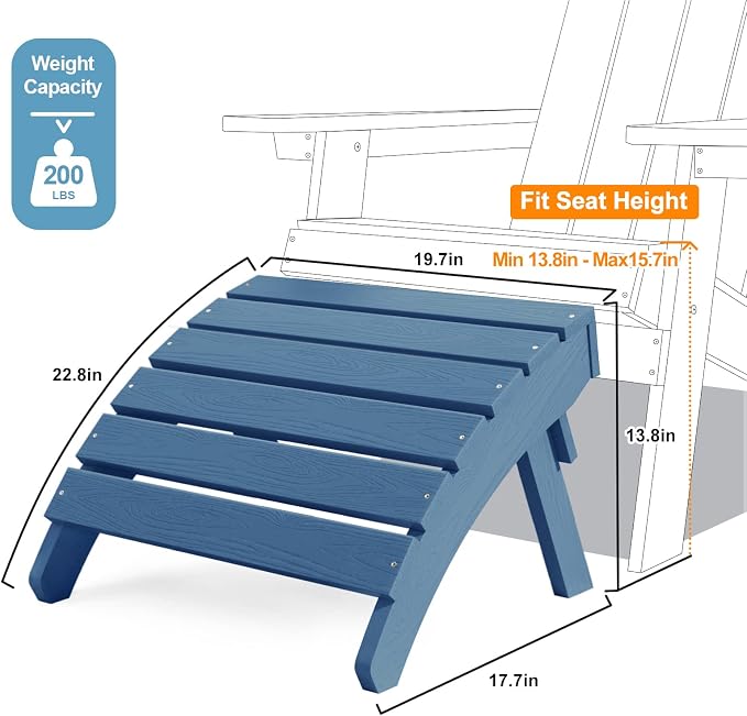 MXIMU Folding Adirondack Ottoman Set of 4: HIPS Plastic Outdoor Footrest Easy - Image 6