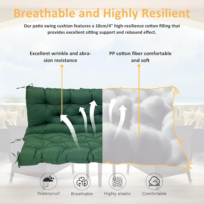 Swing Replacement Cushions for Outdoor: 2-3 Seater Waterproof Porch Bench - Image 4