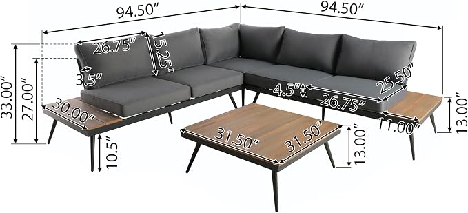 Outdoor V-Shaped 4-Piece Alum Patio Sofa Set, L-Shaped Conversation Set - Image 2