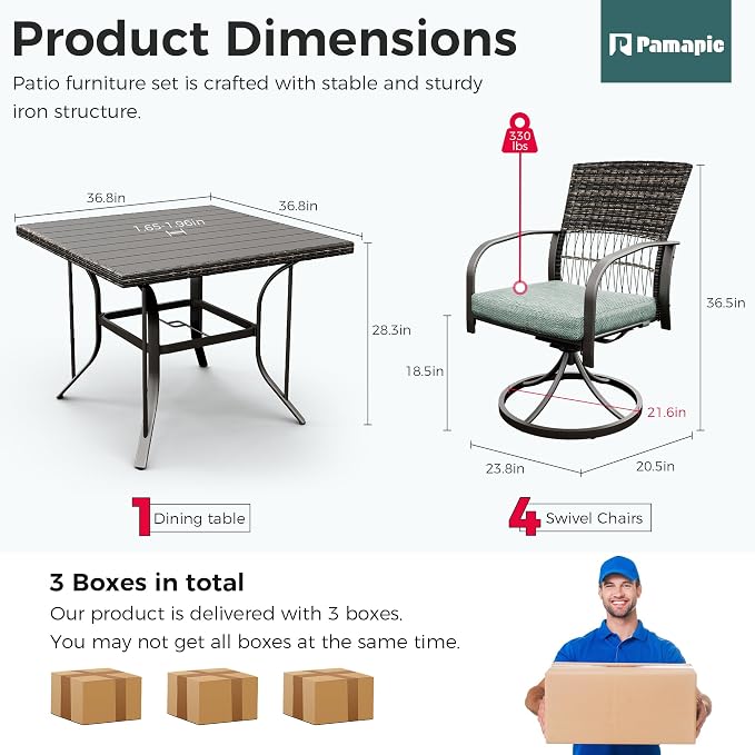 Pamapic 5-Piece Outdoor Dining Set - Image 7