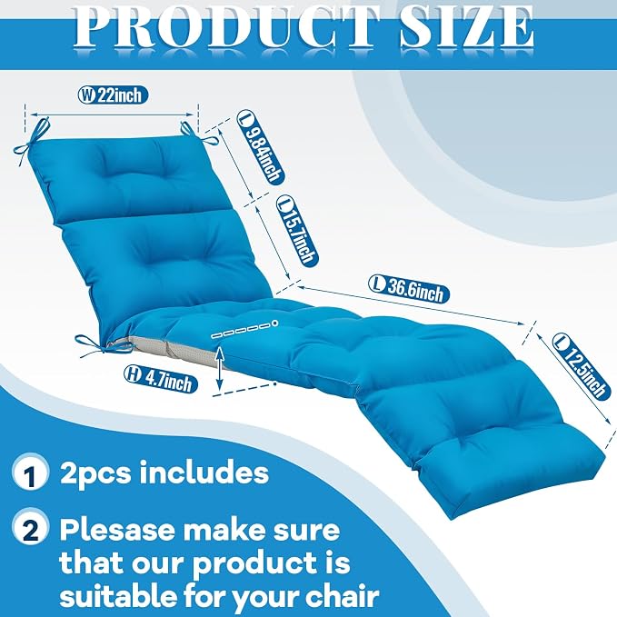 Kigley 2 Pcs Chaise Lounge Cushions 75 x 22 x 5 Inches Soft Lounge Chair - Image 3