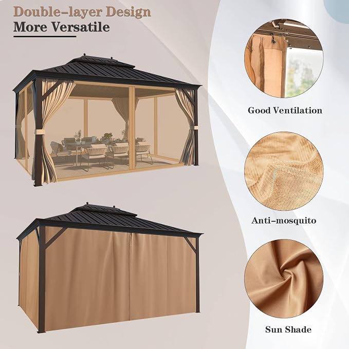EROMMY 10' X 12' Permanent Hardtop Gazebo Aluminum Gazebos - Image 5