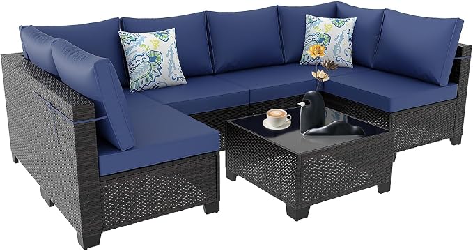 7 Pieces Outdoor Patio Furniture Set, Outdoor Wicker Sectional by Ophelian