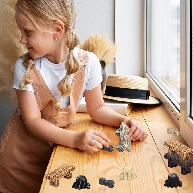 ONEST 18 Pieces Garden Miniature Accessories Mini Table and Chairs Village - Image 6