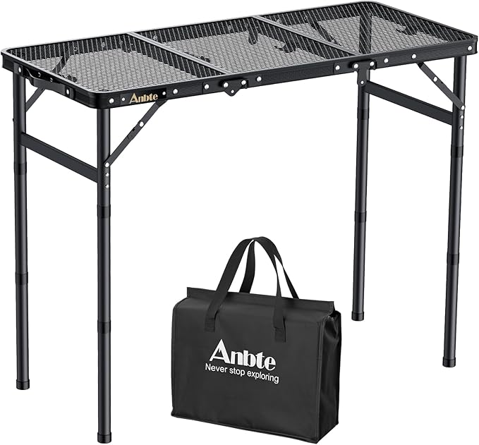 Anbte Folding Grill Table, 3ft Tri-Fold Aluminum Folding Table Adjustable by Anbte
