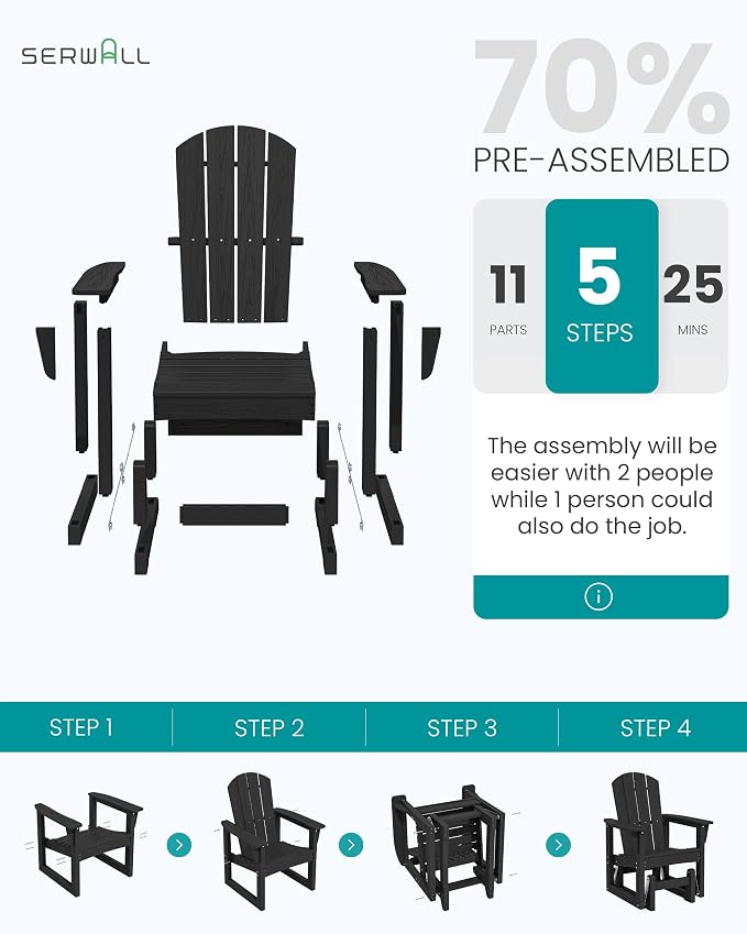 SERWALL Outdoor Glider Chair, HDPE Patio Glider Rocker All-Weather Porch Glider - Image 9