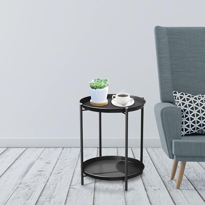 Grand patio Outdoor Side Table, 2-Tier Metal Round End Table - Image 8