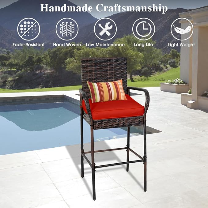 Sundale Outdoor Wicker Bar Stool Set of 4, Patio Counter Height Pub Chair - Image 7
