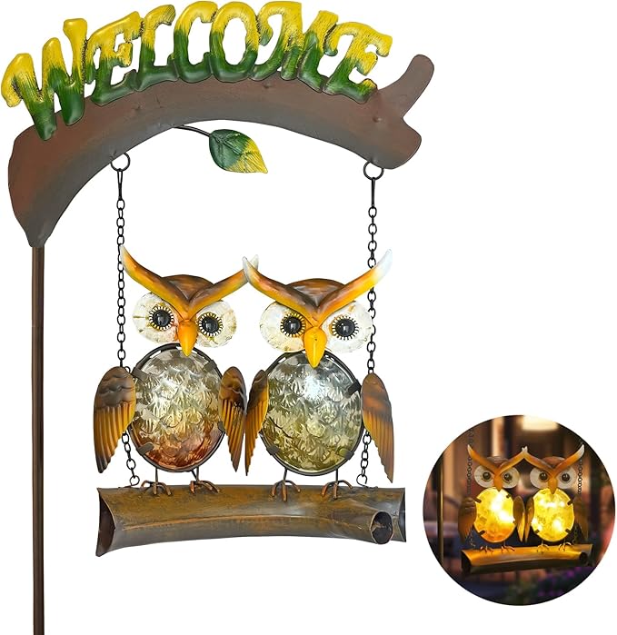 HONGLAND Solar Lights Outdoor Decor, Owl Swing Garden Decor, Owl Gifts by HONGLAND