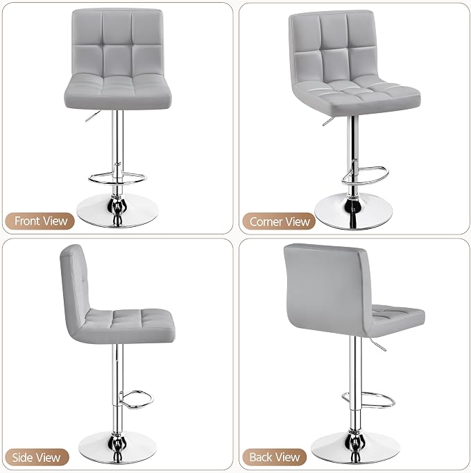 Yaheetech Bar Stools Set of 2, PU Leather Adjustable Barstools, Modern Counter - Image 7