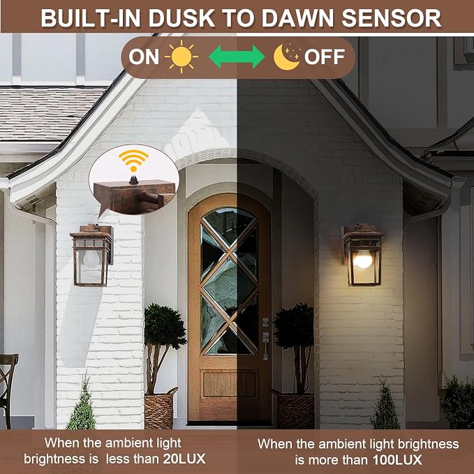 Porch Light with GFCI Outlet, Dusk to Dawn Outdoor Lighting with Aluminum Frame - Image 4