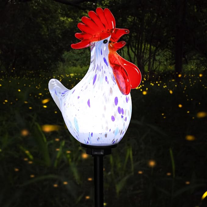 Afirst Decorative Solar Lights Outdoor Solar Rooster Stake Lights Hand Blown - Image 7