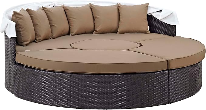 Modway Convene Wicker Rattan Outdoor Patio Retractable Canopy Round Poolside - Image 7