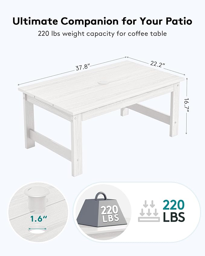 SERWALL HDPE Patio Coffee Table, Rectangle Outdoor Coffee Table, All-Weather - Image 3