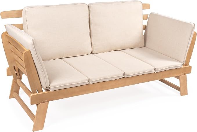 JONATHAN Y SFB1000A Hartley 2-Seat Modern Scandinavian Folding Wood Outdoor Day by JONATHANY