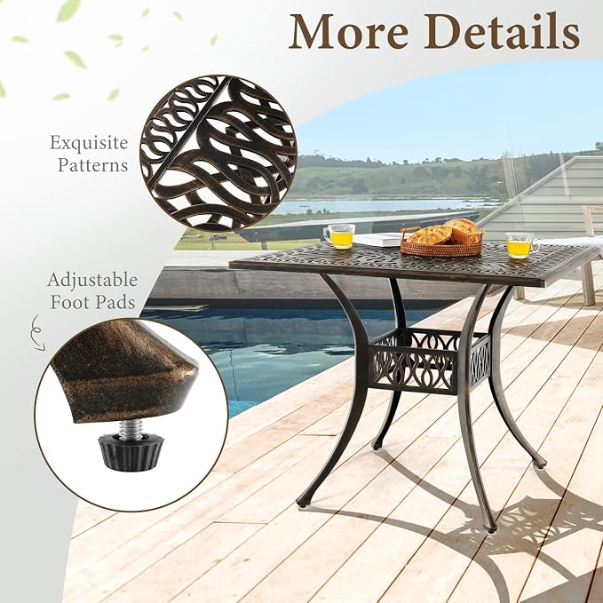 Tangkula 35.4 Inches Outdoor Dining Table, All-Weather Cast Aluminum Table - Image 6
