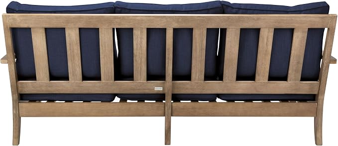 SAFAVIEH Couture Outdoor Collection Martinique Natural/Navy Cushion Solid Wood - Image 5