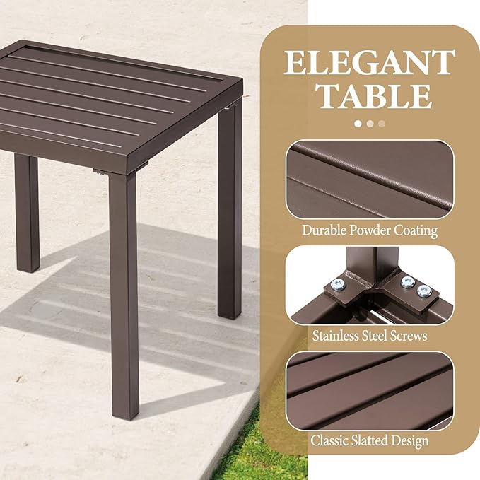 Crestlive Products Outdoor Side Table Set of 2, Small Square Metal End Table - Image 4