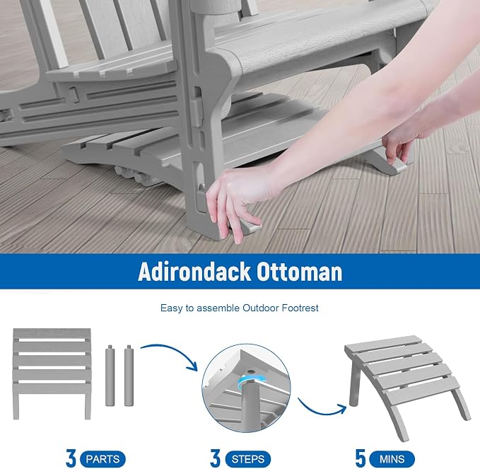 FONTOI Adirondack Ottoman, HDPE Plastic Adirondack Chair Footstool, All Weather - Image 4
