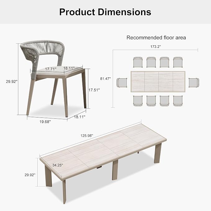 PURPLE LEAF 11 Pieces Outdoor Dining Set Patio Dining Furniture Aluminum Wicker - Image 9