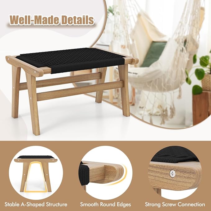 Tangkula Teak Ottoman Footstool, Natural Teak Wood Foot Rest - Image 5