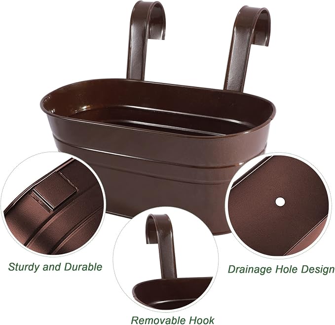 HowRU Metal Iron Flower Pots for Railing Fence Hanging Bucket Pots and Hanging - Image 3