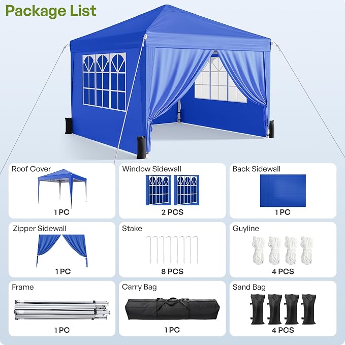10x10 Pop Up Canopy with Sidewalls, Instant Portable Canopy Tent with Carry Bag - Image 3
