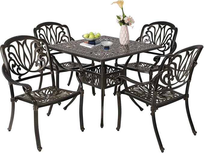 Cast Aluminum Outdoor Patio Dining Set, All Weather Outdoor Furniture Dining Set by Sumshadow