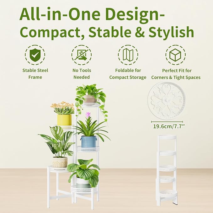 Metal Plant Stand Indoor Outdoor, 5 Tier Tall Flower Pot Holder Potted Display - Image 5