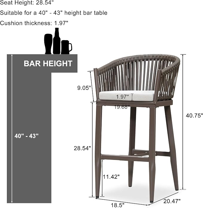 PURPLE LEAF Outdoor Bar Height Stools Set of 2 Patio Metal Modern Wicker Bar - Image 2