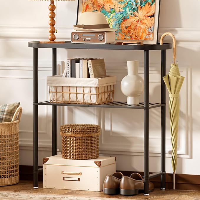 Narrow Hallway Table for Entryway, Small Console Table Black 30.7", Bamboo - Image 3