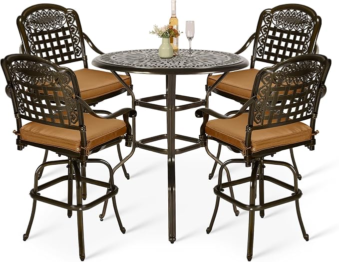 VIVIJASON 5-Piece Patio Swivel Bar Stools Set, All Weather Outdoor Cast by VIVIJASON