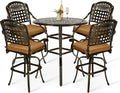 VIVIJASON 5-Piece Patio Swivel Bar Stools Set, All Weather Outdoor Cast by VIVIJASON