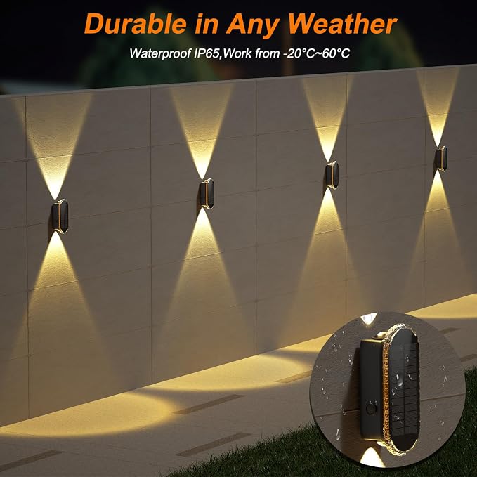Ellasay 8 Pack Fence Lights Solar Powered, Up and Down Focus LED Solar Wall - Image 5